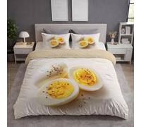 Juego de Ropa de Cama 180 X 220 cm, Realista Huevo Pimienta Negra Funda Nórdica Cama 105 Reversible Microfibra Funda Edredon 3 Piezas para Niño Juvenil y Adulto, con Cremallera, Arena