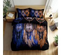 Juego De Ropa De Cama 220 x 240 cm Fundas Nordicas Reversible Atrapasueños con Cabeza De Lobo 3D Juego De Fundas De Edredón Microfibra, Negro Cremallera Funda Nórdica Y 2 Funda De Almohada