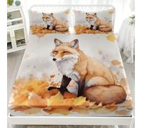 Juego de Ropa de Cama 3 Piezas 160x200 cm Zorro de Dibujos Animados Sábana Ajustable de Microfibra Suave, MarróN Transpirable e Hipoalergénica, Funda de Colchón