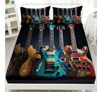 Juego de Ropa de Cama 3 Piezas 200x200 cm PatróN Musical de Guitarra EléCtrica Sábana Ajustable de Microfibra Suave, Arte Transpirable e Hipoalergénica, Funda de Colchón