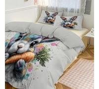 Juego De Ropa De Cama 3 Piezas,220X240Cm Fundas Edredón Patrón Zanahoria Conejo Dibujos Animados Suave Transpirable Funda Nórdica Salpicaduras Acuarela Reversible con 2 Funda De Almohada, Gris Oscuro