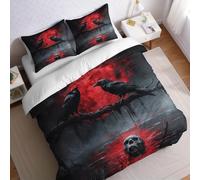 Juego de Ropa de Cama 3 Piezas Cama 135 Rojo Funda nórdica 220x220 cm Calaveras y Cuervos Suave y Transpirable, Incluye 2 Fundas de Almohada 50x75 cm