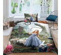 Juego De Ropa De Cama, 3D Alicia en el País de Las Maravillas Impresión Microfibra Juego De Fundas De Edredón Incluye Funda Nórdica Y Funda De Almohada para Familiar Y Niños Single（135x200cm）