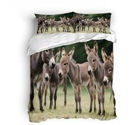 Juego de Ropa de Cama 3D Animal Burro Patrón Microfibra 3 Piezas Paisaje De Pastizales Compuesto por 1 Funda Nórdica 240x260 cm + 2 Fundas de Almohada 50x75cm