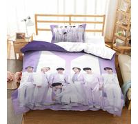 Juego De Ropa De Cama, 3D BTS Bulletproof Boy Impresión Microfibra Juego De Fundas De Edredón Incluye Funda Nórdica Y Funda De Almohada para Familiar Y Niños Single(135x200cm)