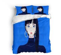 Juego de Ropa de Cama 3D Chicas Segunda Dimensión Patrón Microfibra 3 Piezas Negro Azul Fundas Nórdicas con Cremallera Y -135x200+2 Fundas De Almohada 50x75cm