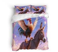 Juego de Ropa de Cama 3D Gallo Burro Animal Patrón Microfibra 3 Piezas Dibujos Animados Infantiles Fundas Nórdicas con Cremallera Y -220x240+2 Fundas De Almohada 50x75cm