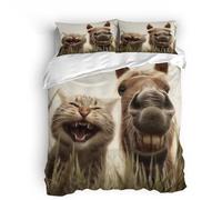Juego de Ropa de Cama 3D Gato Burro Animal Patrón Microfibra 3 Piezas Niño Fundas Nórdicas con Cremallera Y -220x240+2 Fundas De Almohada 50x75cm