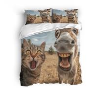 Juego de Ropa de Cama 3D Gato Burro Patrón Microfibra 3 Piezas Niños Animales Fundas Nórdicas con Cremallera Y -135x200+2 Fundas De Almohada 50x75cm
