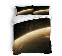 Juego de Ropa de Cama 3D Planeta Universo Patrón Microfibra 3 Piezas Amarillo Compuesto por 1 Funda Nórdica 200x200 cm + 2 Fundas de Almohada 50x75cm