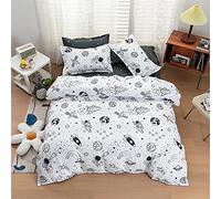 Juego de Ropa de Cama 4 Piezas, Mateju Funda Adulto Infantil Comodo Microfibra con Cremallera, Dibujos Animados Funda de Edredón Sábana Encimera y Fundas de Almohada (Astronauta,150x200cm)