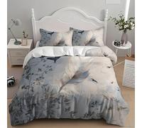 Juego de Ropa de Cama 80/90, De EnsueñO PáJaros Volando Plumas Texturas Individual Funda Nórdica 135x200 cm Microfibra Suave y Confortable Color Claro Juego de Funda Nórdica para Familiar y Niños