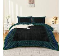 Juego de Ropa de Cama 80/90,Funda Nórdica 135x200cmGeometría Malla Fondo De Juego Microfibra Funda Edredon,3 Piezas Compuesto con Estampado por 2 Fundas de Almohada, Negro