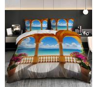 Juego de Ropa de Cama 80/90, Paisaje Natural Individual Funda Nórdica 135x200 cm Microfibra Suave y Confortable Arquitectura Moderna con Vista Al Mar Juego de Funda Nórdicapara Familiar y Niños