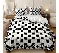 Juego De Ropa De Cama 90 cm CláSico Mil PáJaros Tablero de Ajedrez Funda De Edredón Microfibra Suave En Blanco Y Negro Cremallera Funda Nórdica Y Funda De Almohada, para Familias Y Adulto 150x220 cm