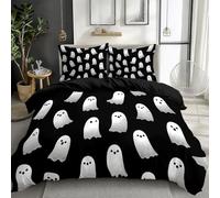 Juego de Ropa de Cama 90,Funda Nórdica 180x220cmHalloween Fantasmas Dibujos Animados Microfibra Funda Edredon,3 Piezas Compuesto con Estampado por 2 Fundas de Almohada, Blanco