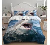 Juego de Ropa de Cama 90, TiburóN Feroz, Animal OceáNico Individual Funda Nórdica 150x220 cm Microfibra Suave y Confortable Azul Juego de Funda Nórdica con Cremallera para Familiar y Niños
