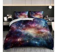 Juego de Ropa de Cama 90, Vistoso Individual Funda Nórdica 150x220 cm Microfibra Suave y Confortable Cielo Estrellado Brillante y Galaxias Juego de Funda Nórdica con Cremallera para Familiar y Niños