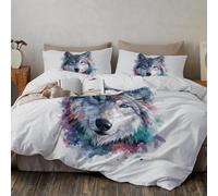 Juego De Ropa De Cama Acuarela Cabeza De Lobo 240x220cm, Funda Nórdica con Arte con Salpicaduras De Tinta, Decoración Transpirable, Ropa De Cama Gris Suave - Fundas De Almohada Incluidas