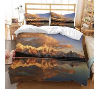 Juego de Ropa de Cama Amanecer sobre Las Montañas Nevadas 3 Piezas Océano Funda Nórdica para Cama de 90 cm Infantil Suave Microfibra Funda de Edredón 150x200 cm y 2 Fundas de Almohada 50x75 cm E-375