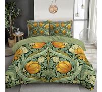 Juego De Ropa De Cama Amarillo Verdoso Hiedra Tulipán 3D,Planta De William Morris Ropa De Cama De Microfibra Muy Suave Y Agradable,3 Piezas,Funda Nórdica De 200X200Cm Y Fundas