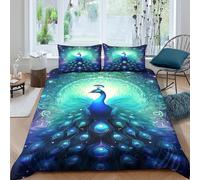 Juego De Ropa De Cama Arte de Pavo Real,impresión 3D Diseño Digital de Fantasía Funda De Edredón,Funda Nórdica 3 Piezas,con Funda De Almohada para Niñas Y Niños King（220x240cm）