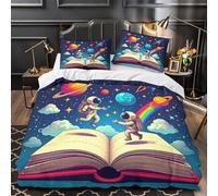 Juego De Ropa De Cama Astronautasas 3 Piezas Microfibra Comodidad,Espacio de ensueño Impresión 3D Tema,con Cremallera Funda De Almohada,para Niños Niñas Super King(260x220cm)