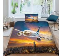Juego De Ropa De Cama Aviones para Niños Y Niñas, Funda Nórdica De Microfibra Suave, Funda Nórdica con Cremallera, Aviones Juego De Cama De 3D Single（125x200cm）