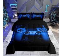 Juego de ropa de cama azul de estilo Gaming, tamaño doble, edredón para adolescentes y niños, decoración de videojuegos, juego de ropa de cama de 3 piezas, edredón acolchado con controlador de consola
