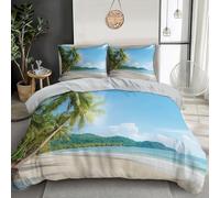 Juego De Ropa De Cama Azul-Verde Palmeras del Cielo Isla De Verano con Funda Nórdica De Microfibra Y Funda De Almohada para Cama Individual Matrimonio con Cremallera,220X240Cm