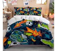 Juego De Ropa De Cama,Azul Verdoso Fútbol De Bandera 3D,con Cremallera,Cultura del Juego Ropa De Cama De Microfibra Muy Suave Y Agradable,3 Piezas,Funda Nórdica De 240X220Cm Y Fundas