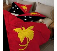 Juego de Ropa de Cama Bandera De Papúa Nueva Guinea 3 Piezas Poliéster Cultura Tradicional Juego de Fundas de Edredón Reversible Incluye 1 Funda Nórdica y 2 Funda de Almohada, 200x200cm, Negro Rojo