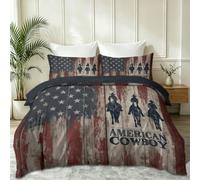 Juego de ropa de cama blanco americano vintage, suave para todo el año, diseño de bandera americana del alfabeto de madera desgastada, tamaño 180 x 200 cm con 2 fundas de almohada de 80 x 80 cm