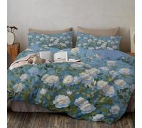 Juego De Ropa De Cama Blanco-Verde Hojas Verdes De Rosa Silvestre Plantas De Pintura Al Óleo con Funda Nórdica De Microfibra Y Funda De Almohada para Cama Individual con Cremallera,135X200Cm