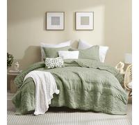 Juego de Ropa de Cama Bohemio Verde Salvia tamaño King con Funda de Almohada, Colcha Bohemia Ligera y Suave, Manta Acolchada Fina para Todas Las Estaciones, 3 Piezas, 104 x 90 Pulgadas