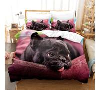 Juego de Ropa de Cama Bulldog Francés 3 Piezas Mascotas Funda Nórdica para Cama de 90 cm Infantil Suave Microfibra Funda de Edredón 135x200 cm y 2 Fundas de Almohada 50 x 75 cm y.1213