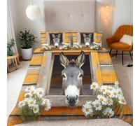 Juego de Ropa de Cama Burro 3 Piezas Floral Vintage Tablero Madera Funda Nórdica para Cama de 90 cm Infantil Suave Microfibra Funda de Edredón 135x200 cm y 2 Fundas de Almohada 50 x 75 cm y.55