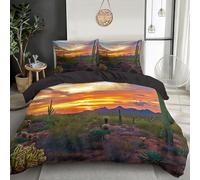 Juego De Ropa De Cama con Cremallera,Color Desierto Al Atardecer 3D,con Cremallera,Paisajes Naturales Ropa De Cama De Microfibra Muy Suave Y Agradable,3 Piezas,Funda Nórdica De 180X220Cm Y Fundas