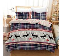 Juego de Ropa de Cama con diseño de Alce de Navidad, Juego de Funda Ropa de Cama con diseño de Santa Claus y Elk, Regalo para Navidad (Alce a Cuadros, 220 x 240 cm)