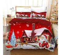 Juego de Ropa de Cama con diseño de Alce de Navidad, Juego de Funda Ropa de Cama con diseño de Santa Claus y Elk, Regalo para Navidad (Casa de Navidad, 220 x 240 cm)
