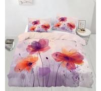 Juego de ropa de cama con diseño de amapolas y flores para niños, juego de funda de edredón con plantas de acuarela, funda de edredón decorativa, tamaño King