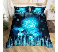 Juego de ropa de cama con diseño de llamas rosas, tamaño L, rayas de flores azules, brillantes y brillantes, funda nórdica para niños, diseño de lunares, con lentejuelas, luz de estrella, suave y