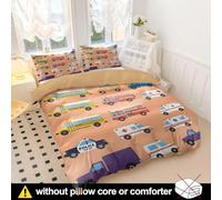 Juego de ropa de cama con diseño de vehículos de dibujos animados, diseño retro de sueños de viaje, colores primarios, funda de edredón suave para niños y niñas, decoración de dormitorio (02, doble