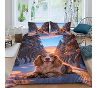 Juego De Ropa De Cama con Diseño English Cocker Spaniel En 3D Funda De Edredón Snow-Covered Bosque Microfibra con Cremallera Y Funda De Almohada para Niños Y Niñas Double（200x200cm）