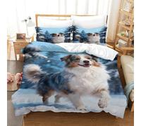 Juego De Ropa De Cama con Diseño Pastor Australiano En 3D Funda Nordica Campo de Nieve Microfibra con Cremallera Y Funda Almohada para Familiar Y Niños Single（140x200cm）