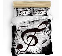Juego de Ropa de Cama con Notas Musicales, Puntos, Gotas, corcheas, Salpicaduras de Tinta Negra, 3 Piezas, Funda nórdica, Funda de Almohada, Funda de edredón, Juego de Cama Doble (135x200cm)