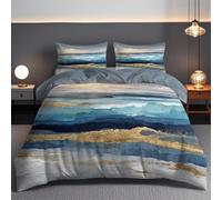 Juego de Ropa de Cama con Patrón Azul Marino Costero Tamaño 135x200cm | Set Playa Oceánica Náutica Ola de Funda de Edredón de Poliéster, Máquina Lavable, Ideal para Todas Las Estaciones