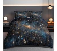 Juego de Ropa de Cama con Patrón Constelación De Estrellas Tamaño 155x220cm | Set Cielo Estrellado Azul de Funda de Edredón de Poliéster,Ideal para Todas Las Estaciones