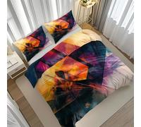 Juego de Ropa de Cama con Patrón Naranja Y Azul Tamaño 200x200cm | Set Abstracto Moderno de Funda de Edredón de Poliéster - Suave, Máquina Lavable, Ideal para Todas Las Estaciones