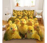 Juego de Ropa de Cama con Patrón Pato Amarillo Tamaño 135x200cm | Set Huevo De Pascua de Funda de Edredón de Poliéster,Ideal para Todas Las Estaciones